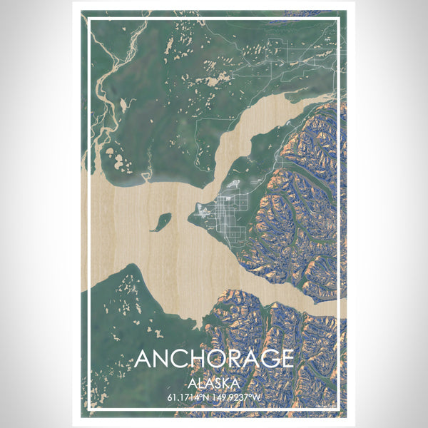 Anchorage Alaska Map Print Portrait Orientation in Afternoon Style With Shaded Background