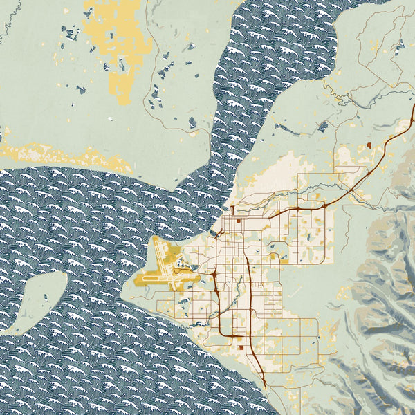 Anchorage - Alaska Map Print in Woodblock