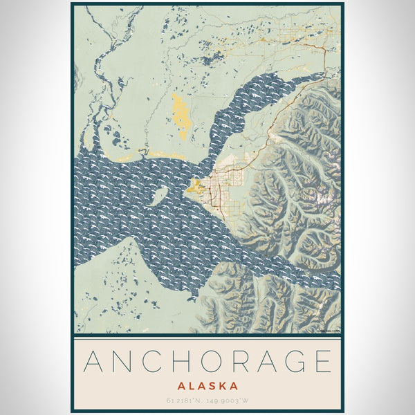 Anchorage - Alaska Map Print in Woodblock