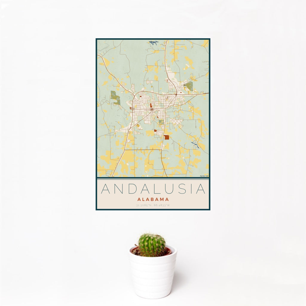 Andalusia - Alabama Map Print in Woodblock