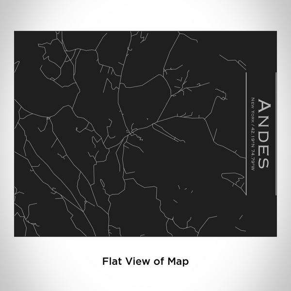 Rendered View of Andes New York Map Engraving on 20oz Stainless Steel Insulated Bottle with Bamboo Top in Black