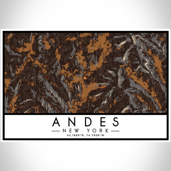 Andes New York Map Print Landscape Orientation in Ember Style With Shaded Background
