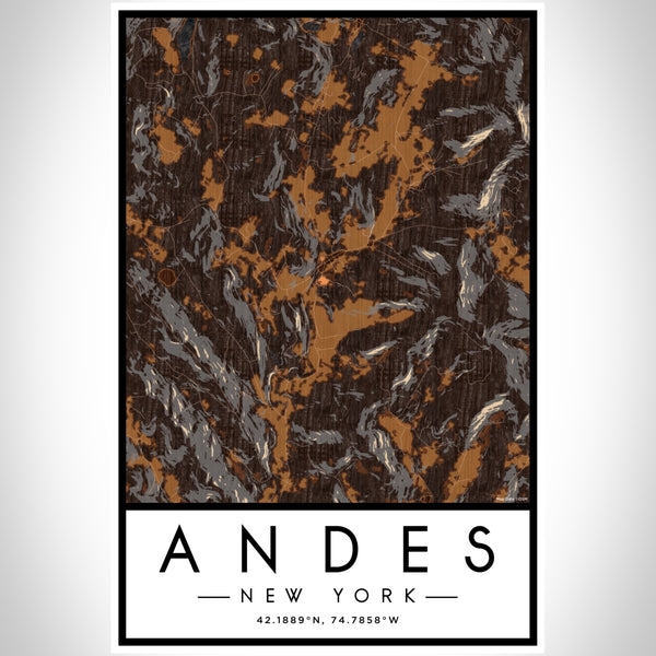 Andes New York Map Print Portrait Orientation in Ember Style With Shaded Background
