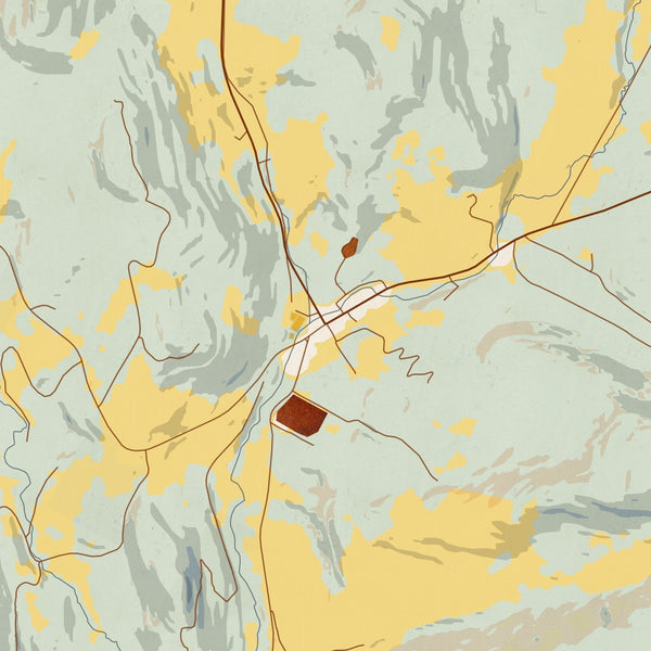 Andes New York Map Print in Woodblock Style Zoomed In Close Up Showing Details