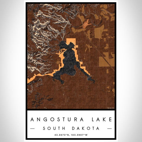 Angostura Lake - South Dakota Map Print in Ember