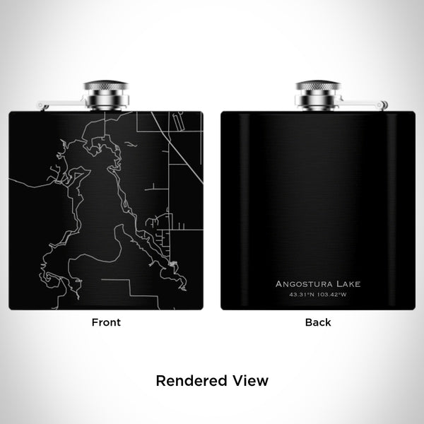 Angostura Lake - South Dakota Map Hip Flask in Matte Black
