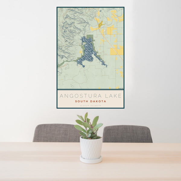 Angostura Lake - South Dakota Map Print in Woodblock