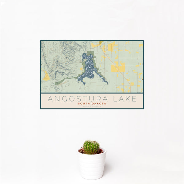 Angostura Lake - South Dakota Map Print in Woodblock