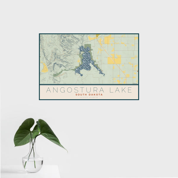 Angostura Lake - South Dakota Map Print in Woodblock