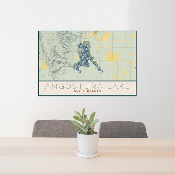 Angostura Lake - South Dakota Map Print in Woodblock