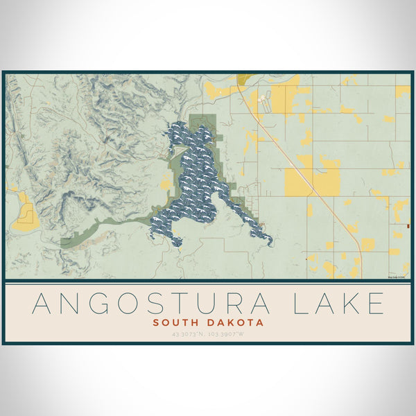 Angostura Lake - South Dakota Map Print in Woodblock