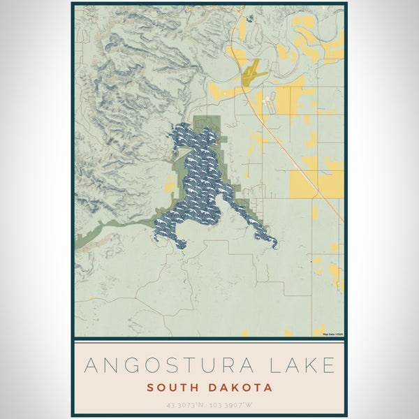 Angostura Lake - South Dakota Map Print in Woodblock