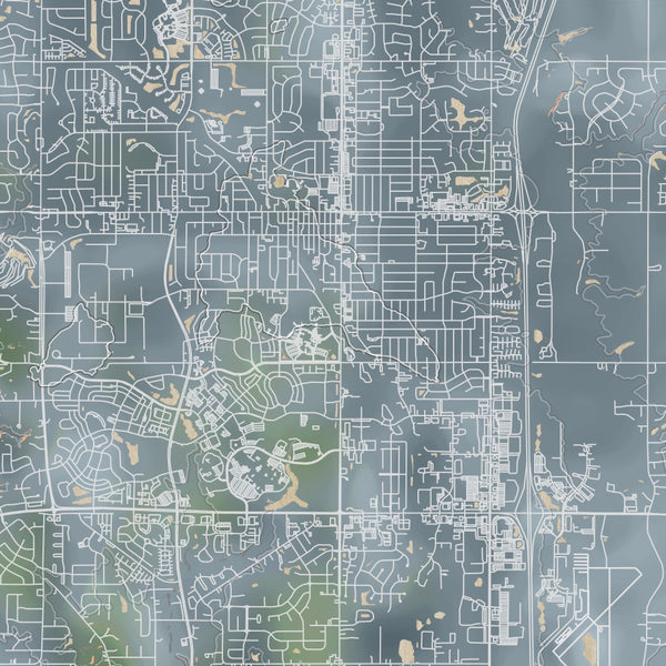 Ankeny Iowa Map Print in Afternoon Style Zoomed In Close Up Showing Details