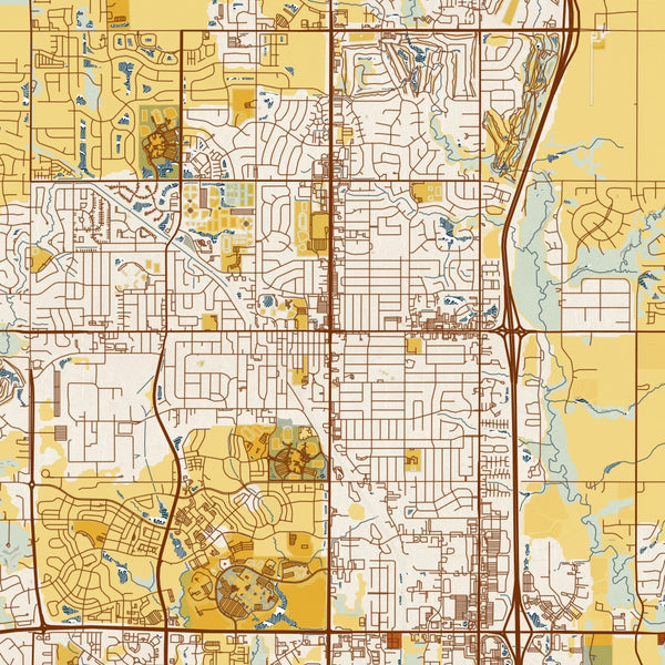 Ankeny Iowa Map Print in Woodblock Style Zoomed In Close Up Showing Details