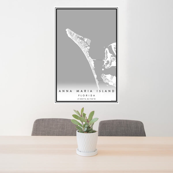 24x36 Anna Maria Island Florida Map Print Portrait Orientation in Classic Style Behind 2 Chairs Table and Potted Plant