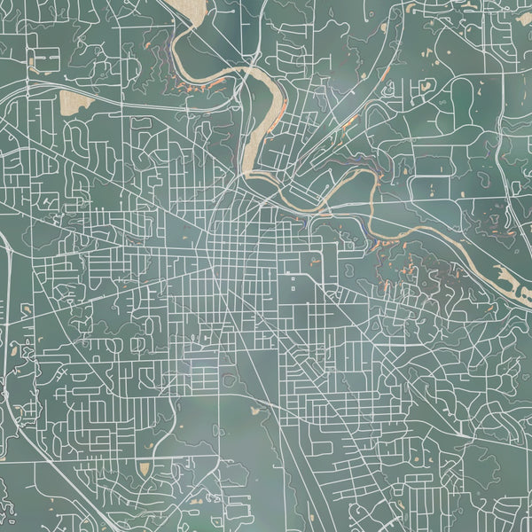 Ann Arbor Michigan Map Print in Afternoon Style Zoomed In Close Up Showing Details