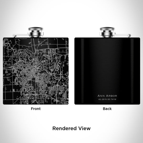 Ann Arbor - Michigan Map Hip Flask in Matte Black