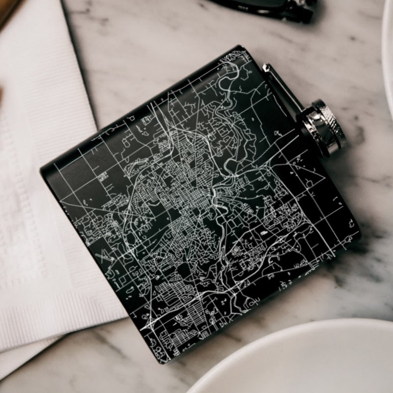 Ann Arbor - Michigan Map Hip Flask in Matte Black