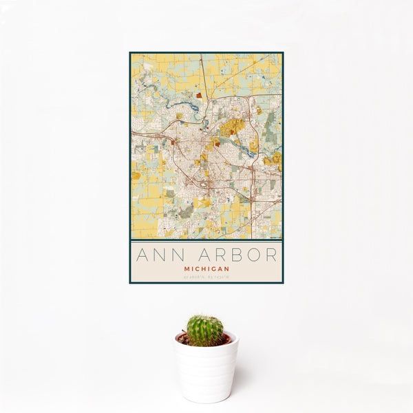 Ann Arbor - Michigan Map Print in Woodblock
