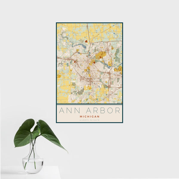 Ann Arbor - Michigan Map Print in Woodblock