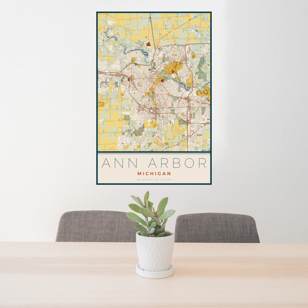 Ann Arbor - Michigan Map Print in Woodblock