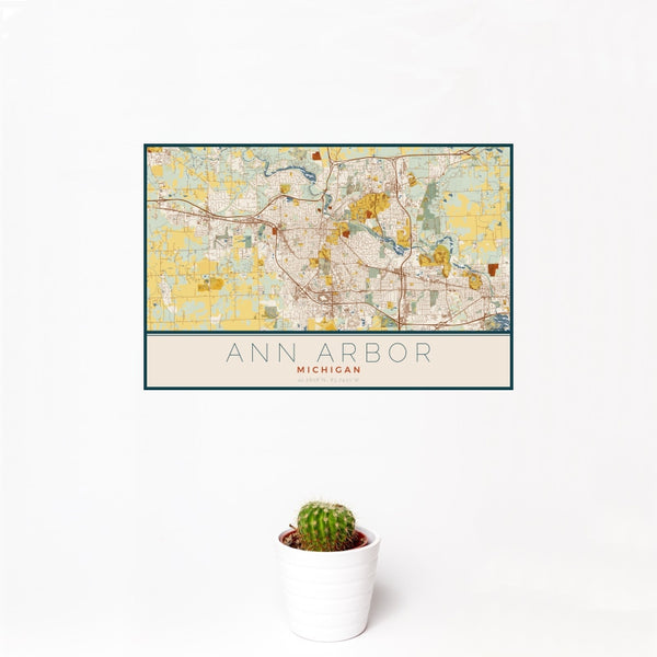 Ann Arbor - Michigan Map Print in Woodblock