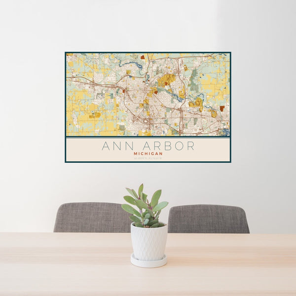 Ann Arbor - Michigan Map Print in Woodblock