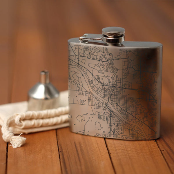 Anoka Minnesota Custom Engraved City Map Inscription Coordinates on 6oz Stainless Steel Flask