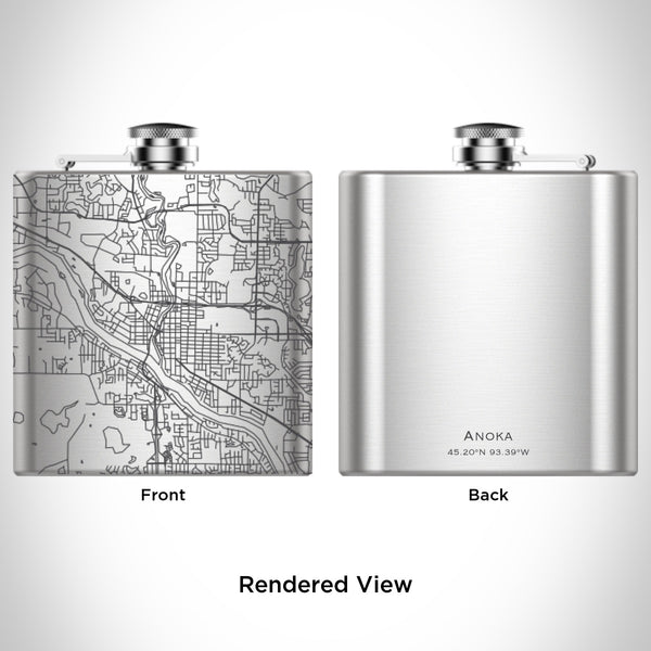 Rendered View of Anoka Minnesota Map Engraving on 6oz Stainless Steel Flask