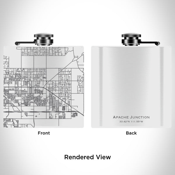 Rendered View of Apache Junction Arizona Map Engraving on 6oz Stainless Steel Flask in White