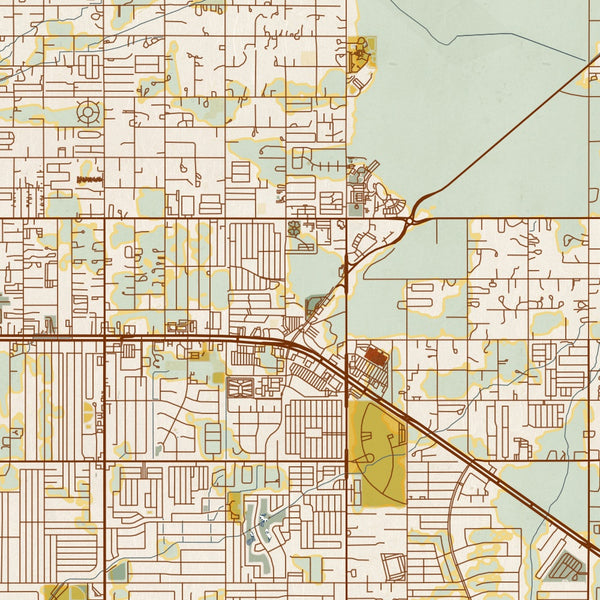 Apache Junction Arizona Map Print in Woodblock Style Zoomed In Close Up Showing Details