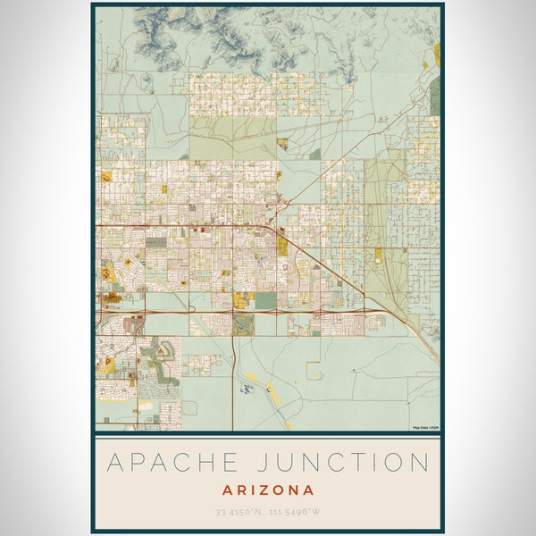 Apache Junction Arizona Map Print Portrait Orientation in Woodblock Style With Shaded Background