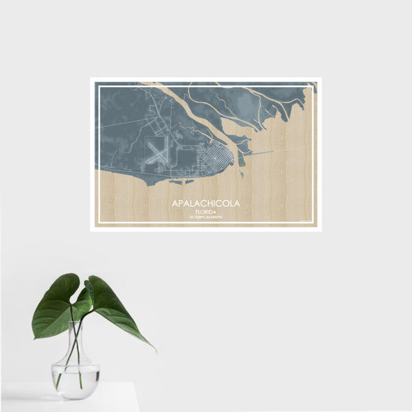 16x24 Apalachicola Florida Map Print Landscape Orientation in Afternoon Style With Tropical Plant Leaves in Water