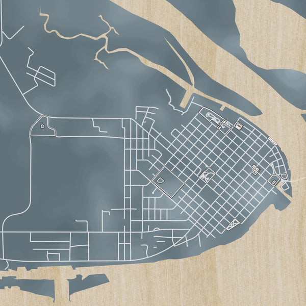 Apalachicola Florida Map Print in Afternoon Style Zoomed In Close Up Showing Details