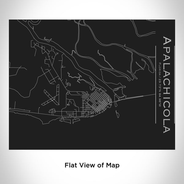 Rendered View of Apalachicola Florida Map Engraving on 20oz Stainless Steel Insulated Bottle with Bamboo Top in Black