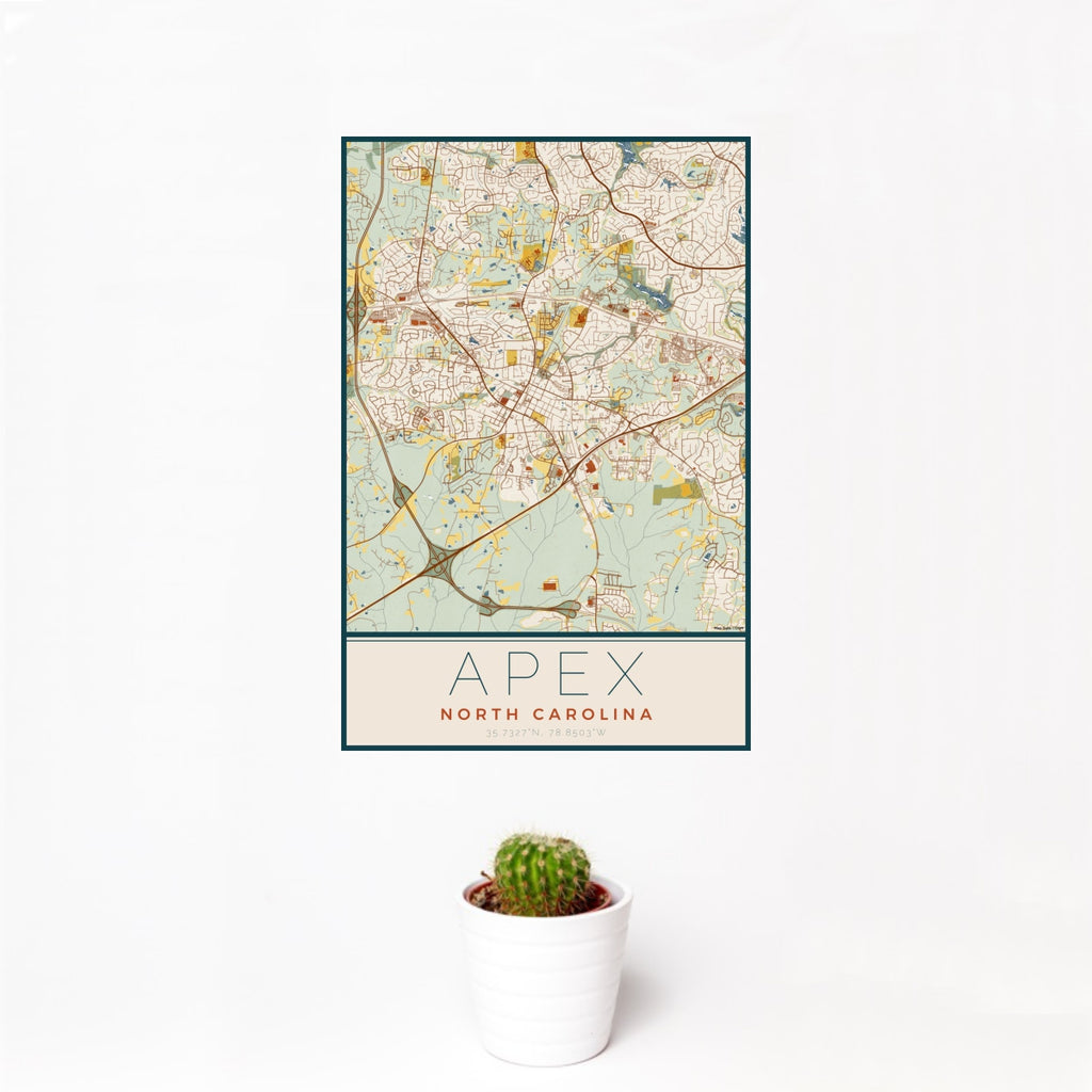 Apex - North Carolina Map Print in Woodblock