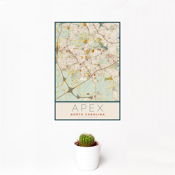Apex - North Carolina Map Print in Woodblock