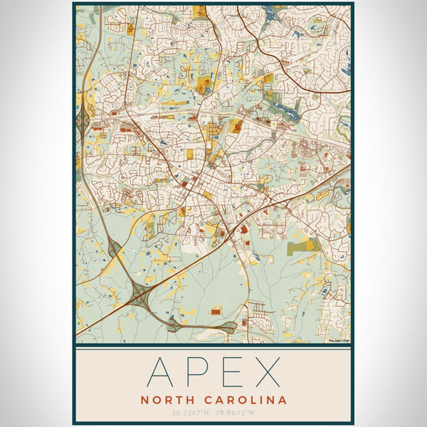 Apex - North Carolina Map Print in Woodblock