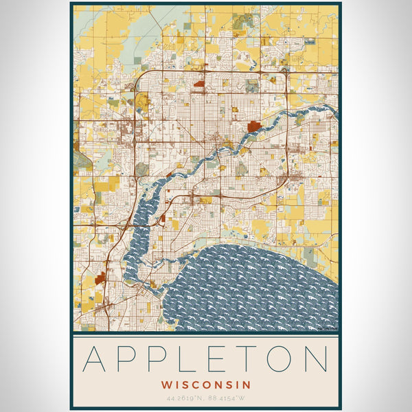 Appleton - Wisconsin Map Print in Woodblock