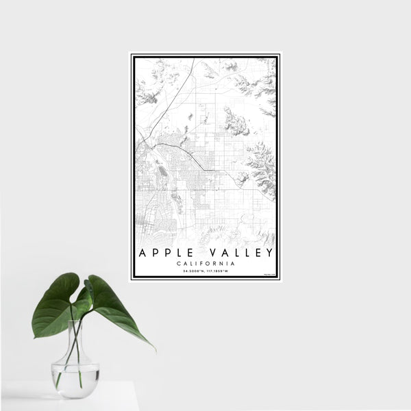 16x24 Apple Valley California Map Print Portrait Orientation in Classic Style With Tropical Plant Leaves in Water
