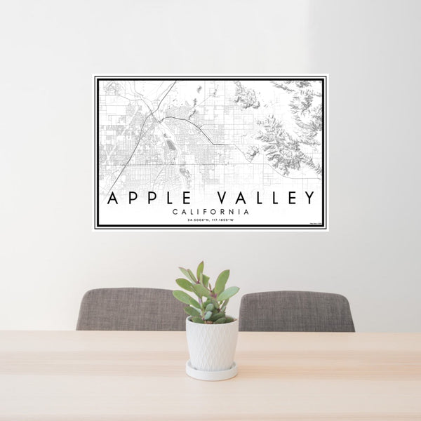 24x36 Apple Valley California Map Print Lanscape Orientation in Classic Style Behind 2 Chairs Table and Potted Plant