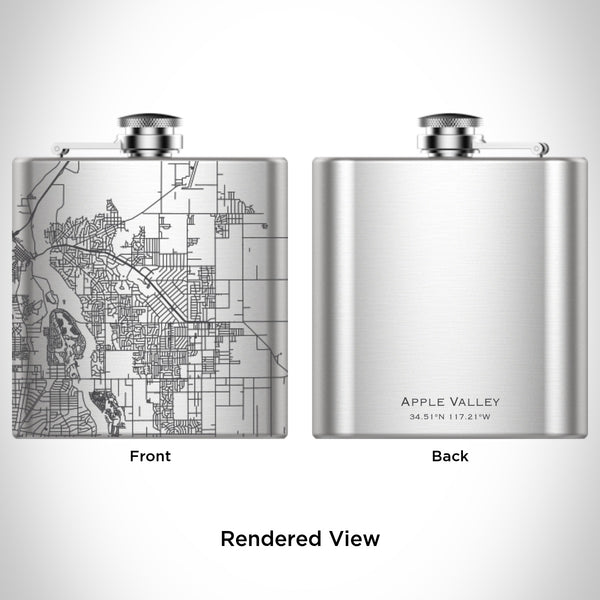 Rendered View of Apple Valley California Map Engraving on 6oz Stainless Steel Flask