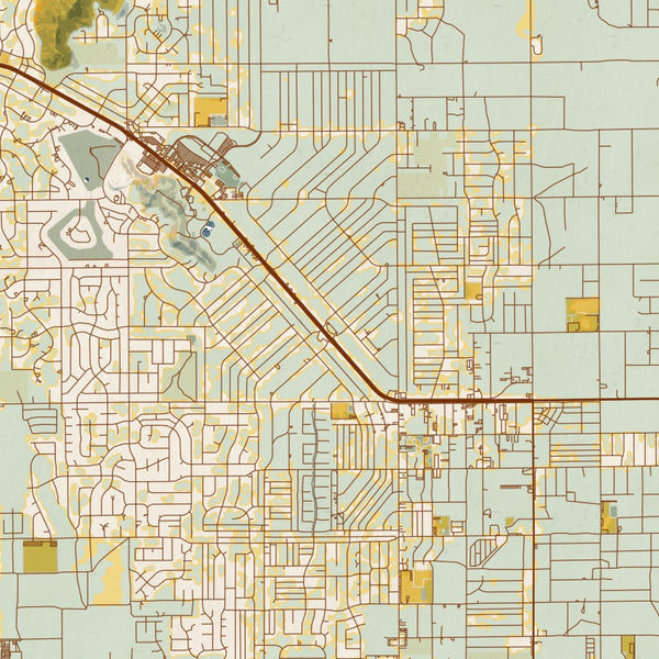 Apple Valley California Map Print in Woodblock Style Zoomed In Close Up Showing Details
