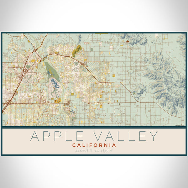 Apple Valley California Map Print Landscape Orientation in Woodblock Style With Shaded Background