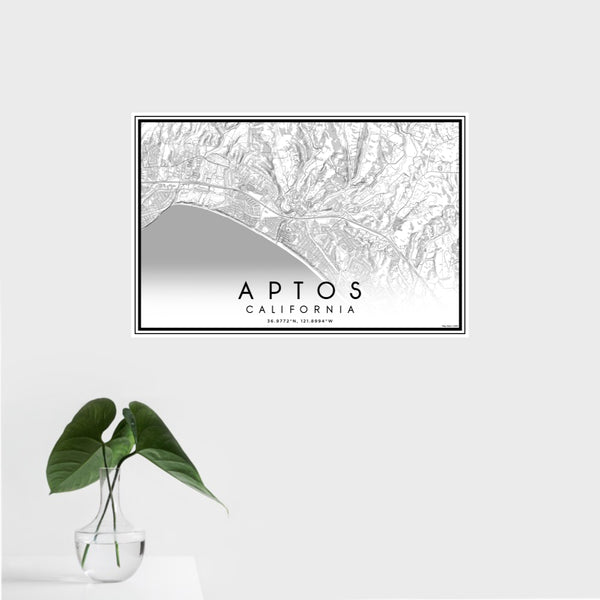 16x24 Aptos California Map Print Landscape Orientation in Classic Style With Tropical Plant Leaves in Water