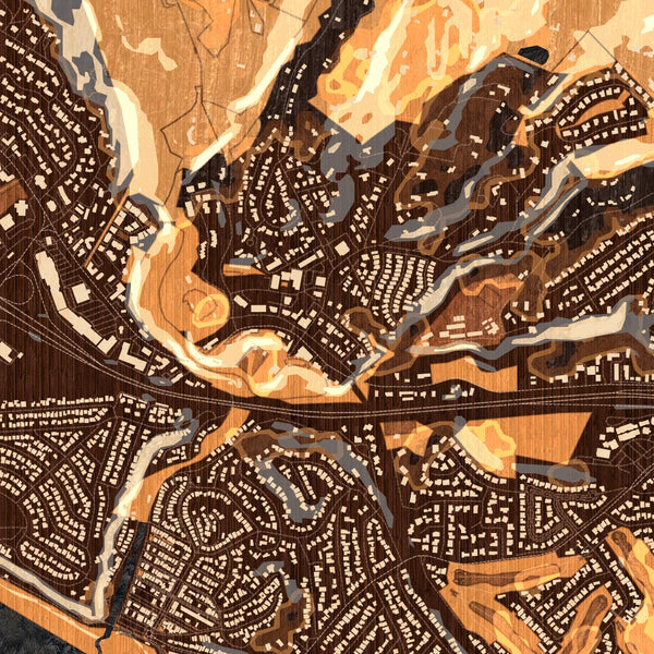 Aptos California Map Print in Ember Style Zoomed In Close Up Showing Details