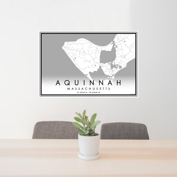 24x36 Aquinnah Massachusetts Map Print Lanscape Orientation in Classic Style Behind 2 Chairs Table and Potted Plant