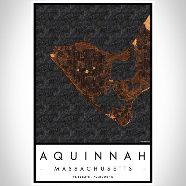Aquinnah Massachusetts Map Print Portrait Orientation in Ember Style With Shaded Background