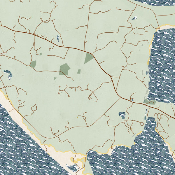 Aquinnah Massachusetts Map Print in Woodblock Style Zoomed In Close Up Showing Details