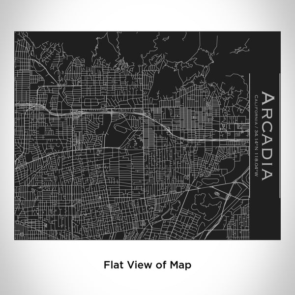 Rendered View of Arcadia California Map Engraving on 20oz Stainless Steel Insulated Bottle with Bamboo Top in Black